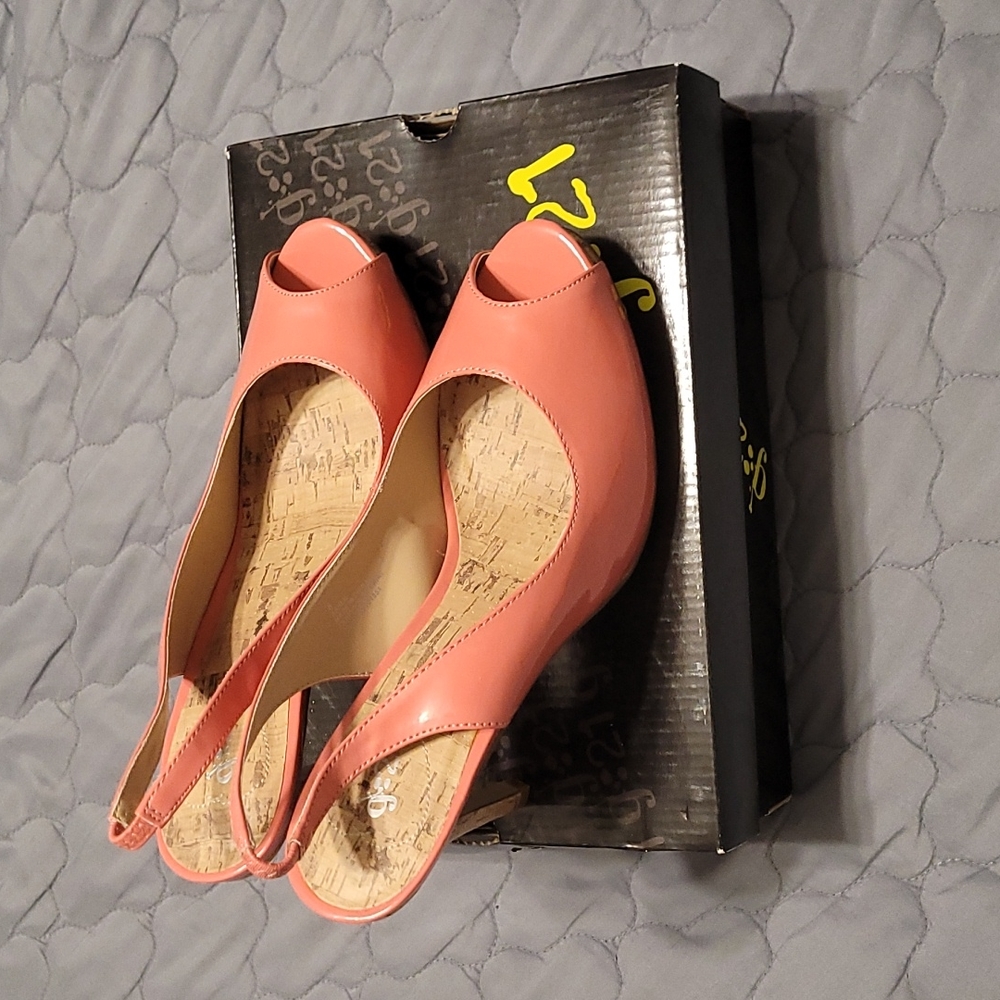 Open Toe/Open Heel Coral Coloured Heels Size 8